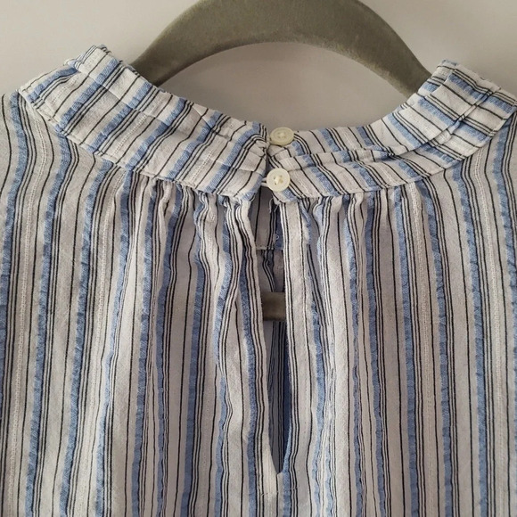 Loft Blouse Blue White Stripes Women  Long Sleeve Cottage Prairie Minimalist Lg - Picture 7 of 13
